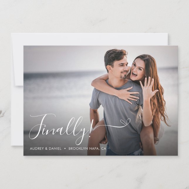 Endlich Heart Script Foto Overlay Hochzeit Save The Date (Vorderseite)