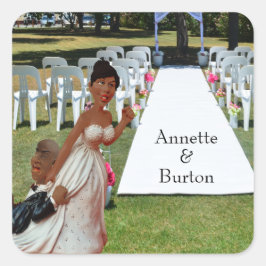 Endlich Hochzeit Funny Black Couple Quadratischer Aufkleber