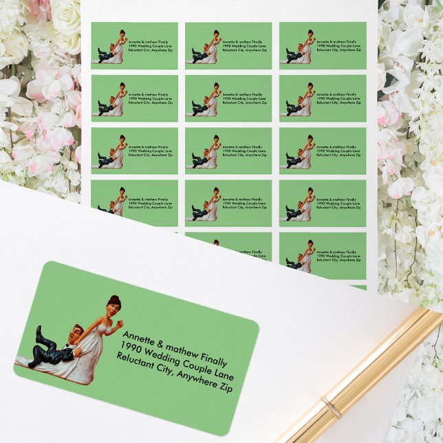 Endlich Hochzeitscouple Funny Brown Haar Label Adressaufkleber (Finally Wedding Couple Funny Brown Hair Address Label)