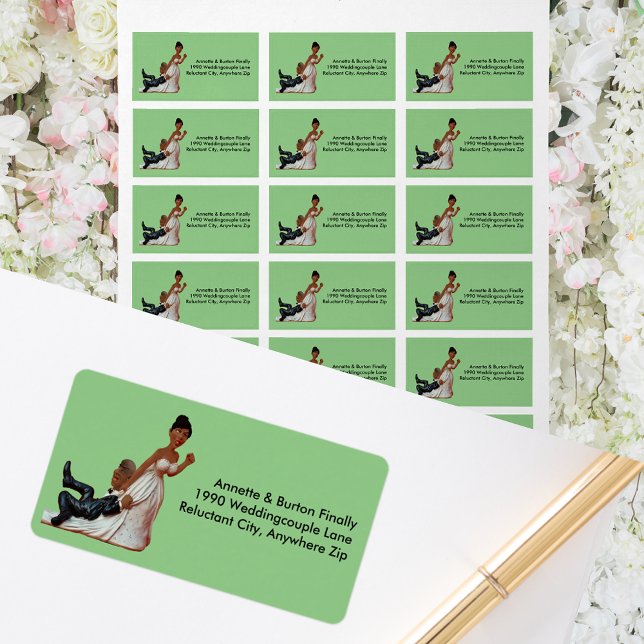 Endlich Hochzeitsfeier Adressaufkleber (Finally Wedding Funny African American Couple Address Label)