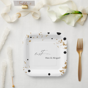 Endlich Hochzeitspaar Namen Schwarz und Gold Pappteller