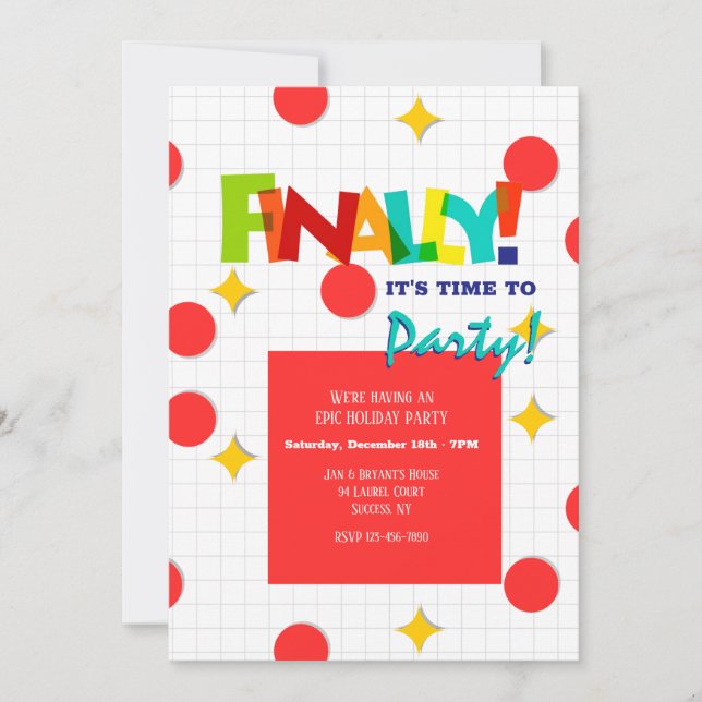 Endlich ist es Zeit für Party Einladung (Vorderseite)