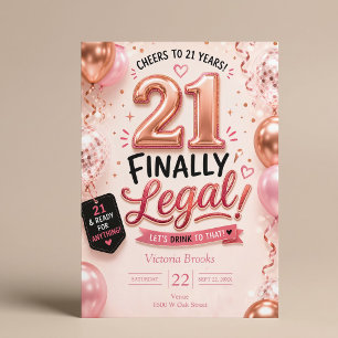 Endlich Legal 21. Geburtstagsparty Pinke Roségolde Einladung