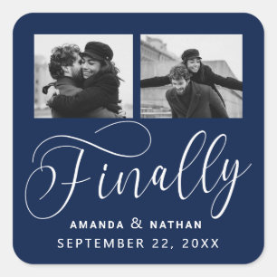 Endlich Minimalistische Hochzeit 2 Foto Save the D Quadratischer Aufkleber