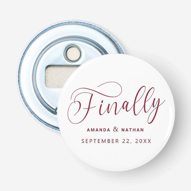 Endlich Minimalistische Hochzeit speichern Sie das Flaschenöffner (Vorderseite)