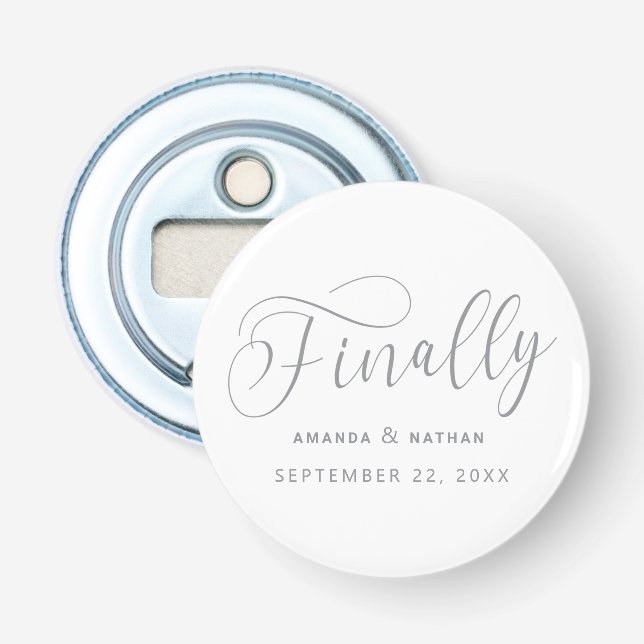 Endlich Minimalistische Hochzeit speichern Sie das Flaschenöffner (Vorderseite)