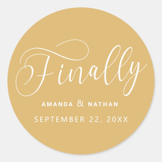 Endlich Minimalistische Hochzeit speichern Sie das Runder Aufkleber (Vorderseite)