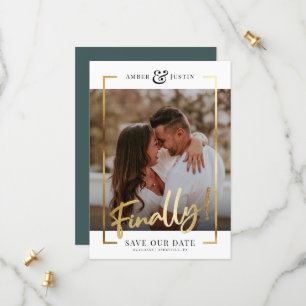 Endlich!   Modernes Gold Square Foto Elegantes Des Save The Date