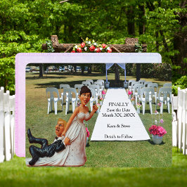 Endlich Save the Date Fun Couple Brown Blond Card