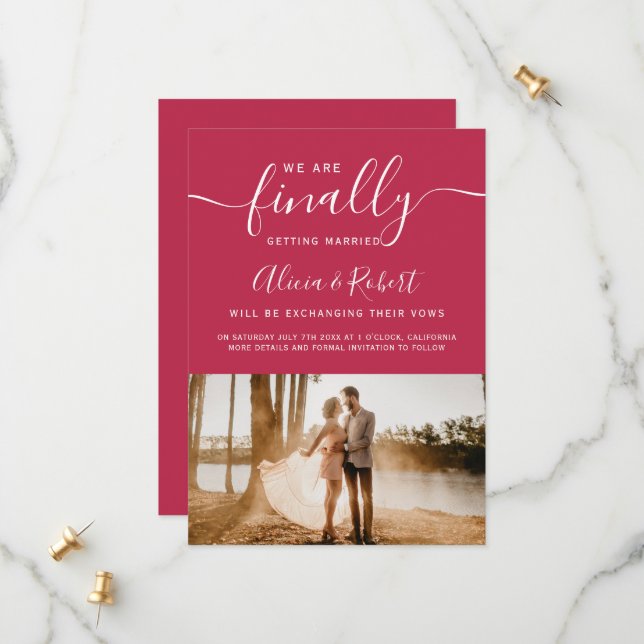 Endlich Save the Date Skript magenta Foto (Vorderseite/Rückseite Beispiel)