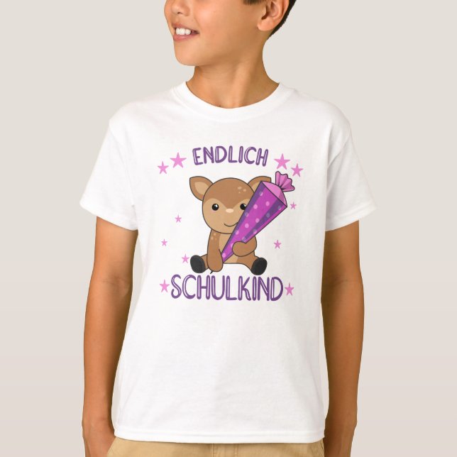 Endlich Schoolkind Hirsch School Bag School T-Shirt (Vorderseite)