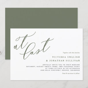 Endlich Taupe Green Modern Calligraphy Wedding Einladung