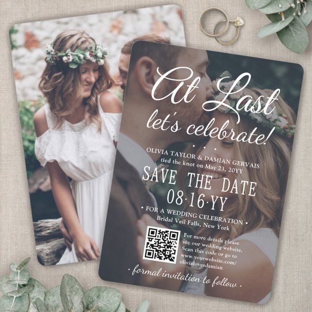 Endlich verzögert Hochzeitsempfang Foto QR Code Save The Date (Von Creator hochgeladen)