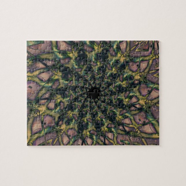 Endlos | Rosa und gelbes Fraktal Art Puzzle (Horizontal)