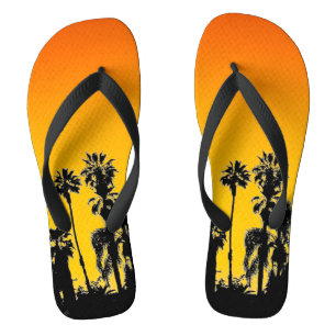 Endlos Sommerpalmen Sonnenuntergang Orange Gelb Flip Flops