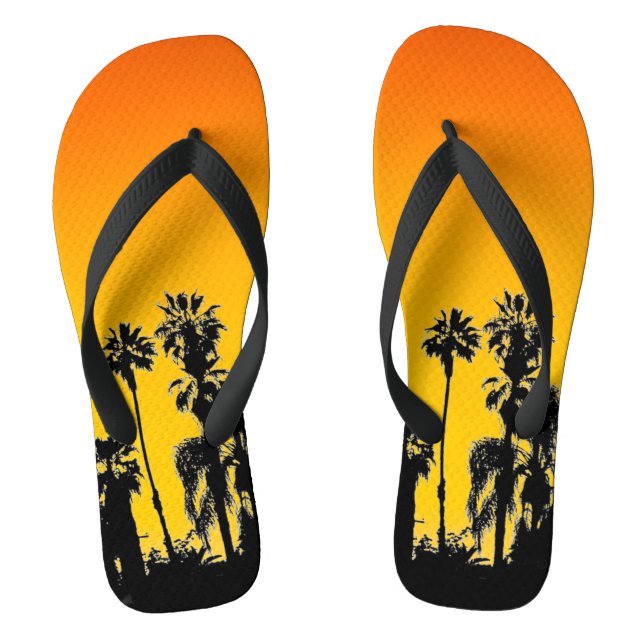 Endlos Sommerpalmen Sonnenuntergang Orange Gelb Flip Flops (Fußbett)