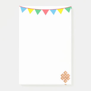 Endlose Knoten und mehrfarbige Flaggen Post-it Klebezettel