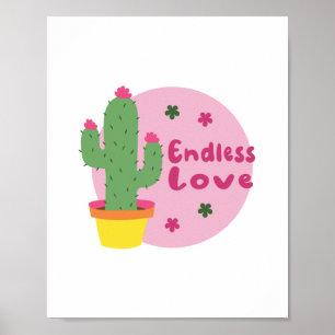 Endlose Liebe Kawaii Grüne Kaktus mit rosa Text Poster