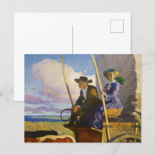 Endlose Prärie: Frau im Wagen von N.C. Wyeth Postkarte