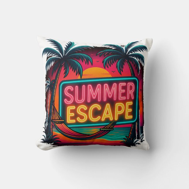 Endlose Sommerpause - Retro Sunset Adventure Kissen (Vorderseite)