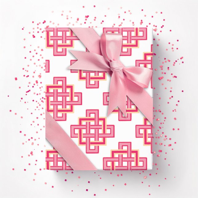 Endloser quadratischer Knoten in Rosa und Orange Geschenkpapier (Von Creator hochgeladen)
