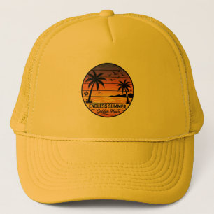 Endloser Sommer Retro-Sonnenuntergang-Palmbaum-Lkw Truckerkappe