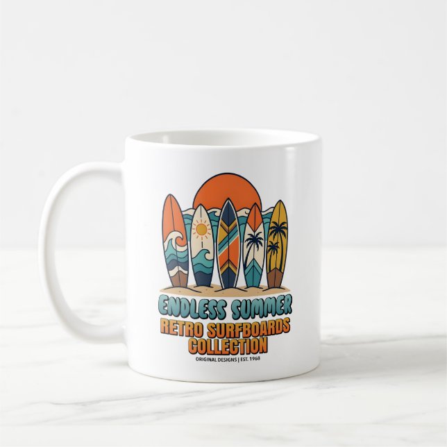Endloser Sommer Retro-Surfboards Strand Kaffeetasse (Links)