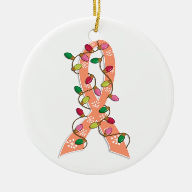 Endometrial Krebs-Weihnachtslicht-Band Keramikornament (Vorne)