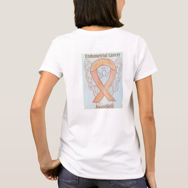 Endometriale Krebsbewusstsein Ribbon Angel T-Shirt (Rückseite)