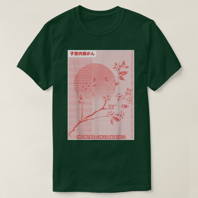 Endometrialer Krebs Bewusstsein Sakura Cherry Blos T-Shirt (Design vorne)