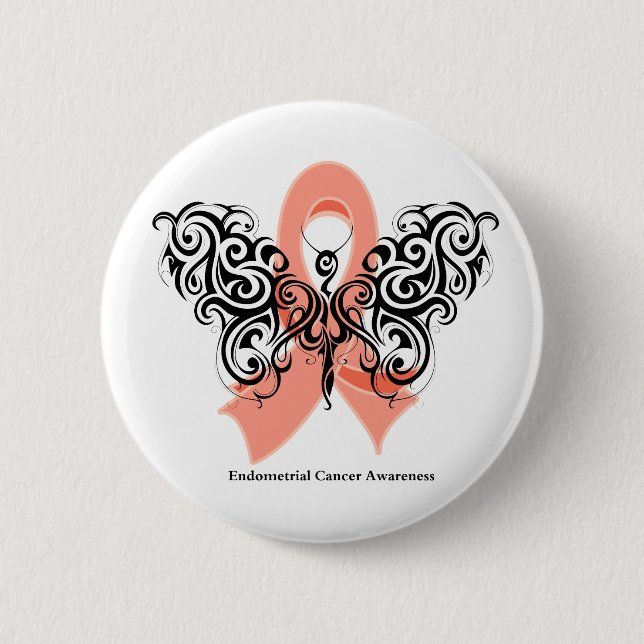 Endometrialer Krebs Stamm Butterfly Ribbon Button (Vorderseite)
