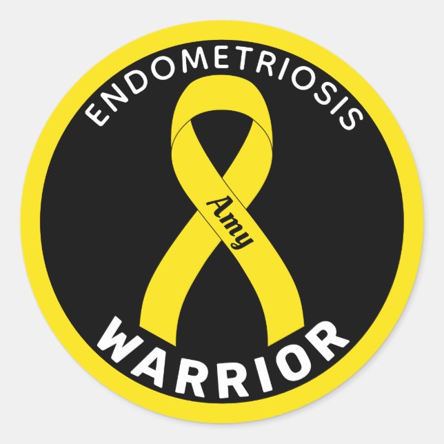 Endometriose Warrior Ribbon Black Round Sticker (Vorderseite)