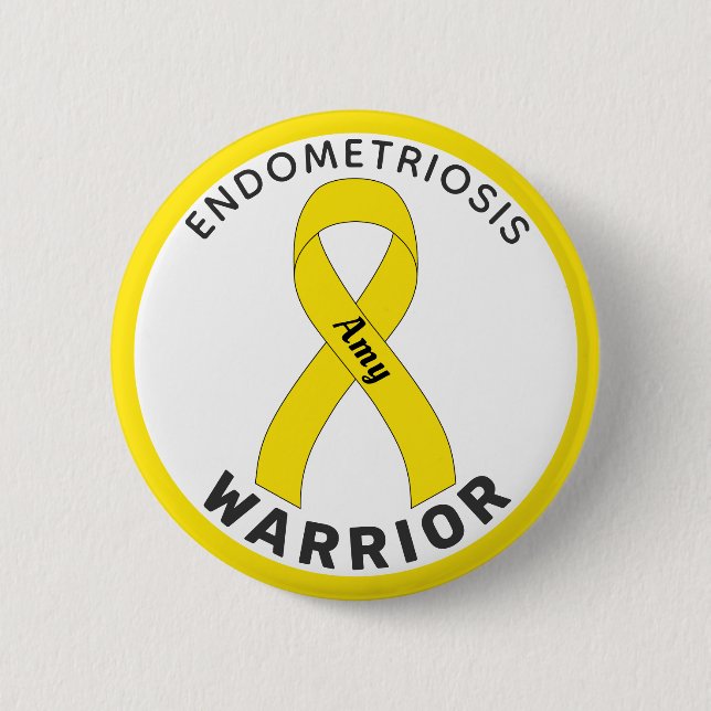 Endometriose Warrior Ribbon weiße Taste Button (Vorderseite)