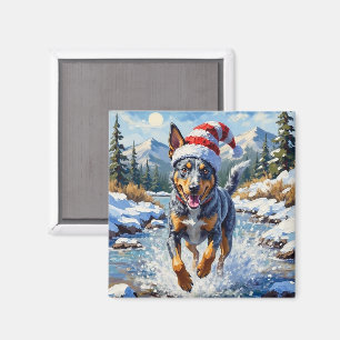 Energer Hund Blue Heeler Winter Creek Weihnachten Magnet