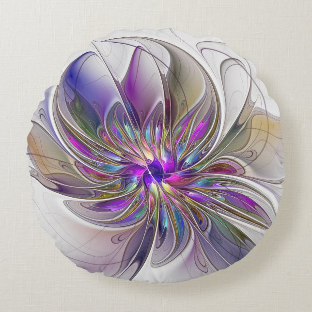 Energetic, Colorful Abstract Fractal Art Flower Rundes Kissen (Vorderseite)