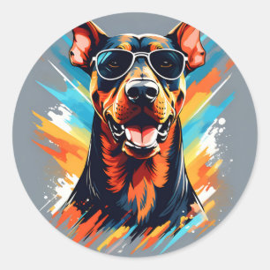 Energetic Doberman Pinscher Runder Aufkleber