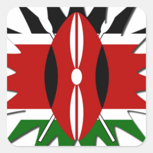Energetic Kenyan National Flag Star Illustration Quadratischer Aufkleber
