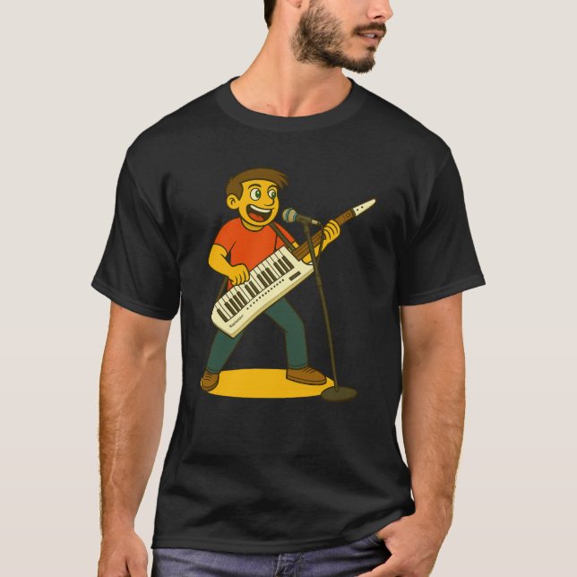 Energetic man singing and paying keytar T-Shirt (Vorderseite)