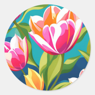 Energetic Tulip Bold Pop Art Runder Aufkleber