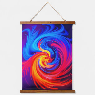 Energetische Abstrakte Swirbelsäule in Blau, Rot u Wandteppich Mit Holzrahmen
