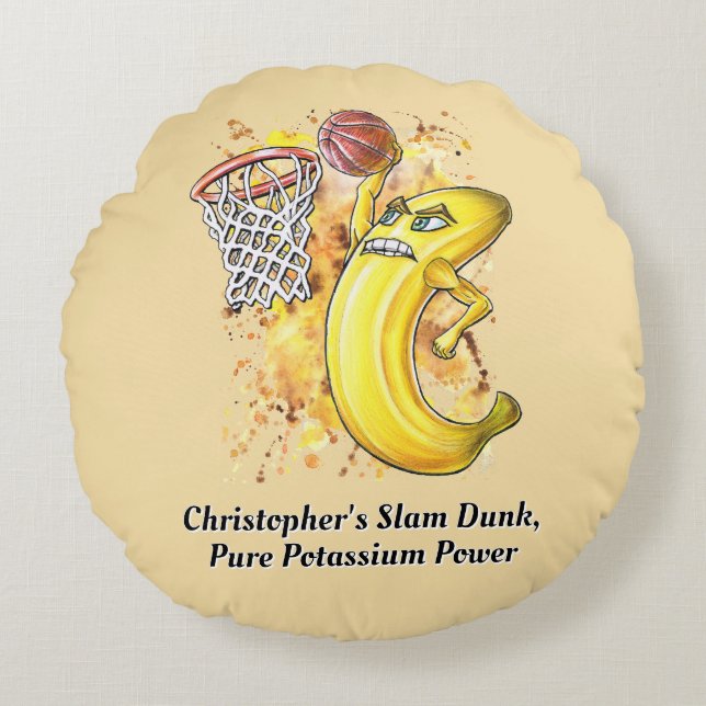 Energetische Bananenslam Dunk Fruitarian Artwork � Rundes Kissen (Vorderseite)