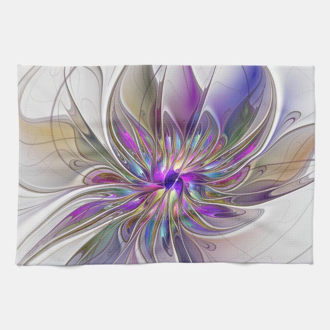 Energetische, farbenfrohe Abstrakte Fraktal Kunst  Geschirrtuch (Horizontal)