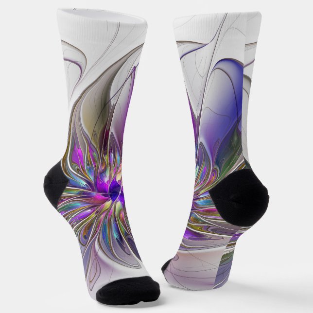 Energetische, farbenfrohe Abstrakte Fraktal Kunst  Socken (Gewinkelt)