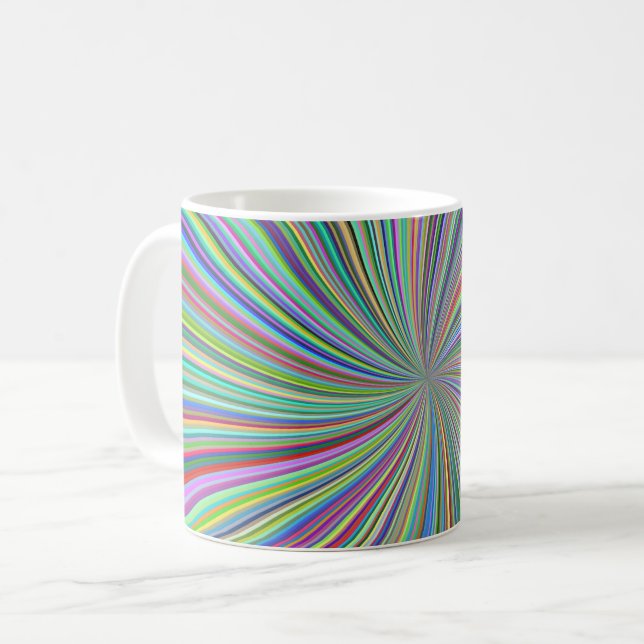 Energetische farbenfrohe Ribbon Sunburst Kaffeetasse (Vorderseite Links)