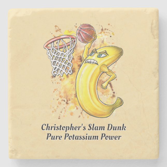 Energetische Slam Dunk Banana Fruitarian Sports 🍌 Steinuntersetzer (Vorderseite)