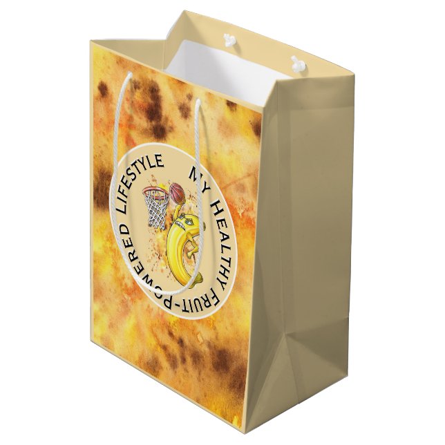 Energetischer Bananenslam Dunk Fruchtgeschüttelter Mittlere Geschenktüte (Rückseite Schrägansicht)