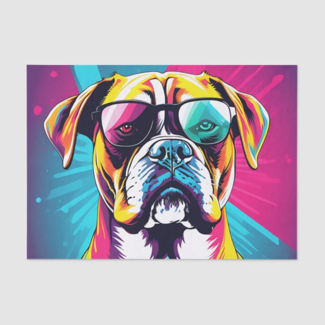 Energetischer Boxerhund mit Sonnenbrille Pop Art Seidenpapier (Vorderseite)