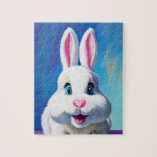 Energetisches Weißes Bunny mit Blue Eyes Fun Portr Puzzle
