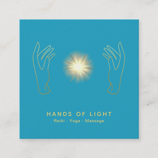 *~* Energie-heilender Handball Reiki hellblau Quadratische Visitenkarte (Vorderseite)