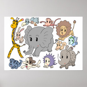 Energiegeladen! Zwölf fröhliche Tiere. Poster